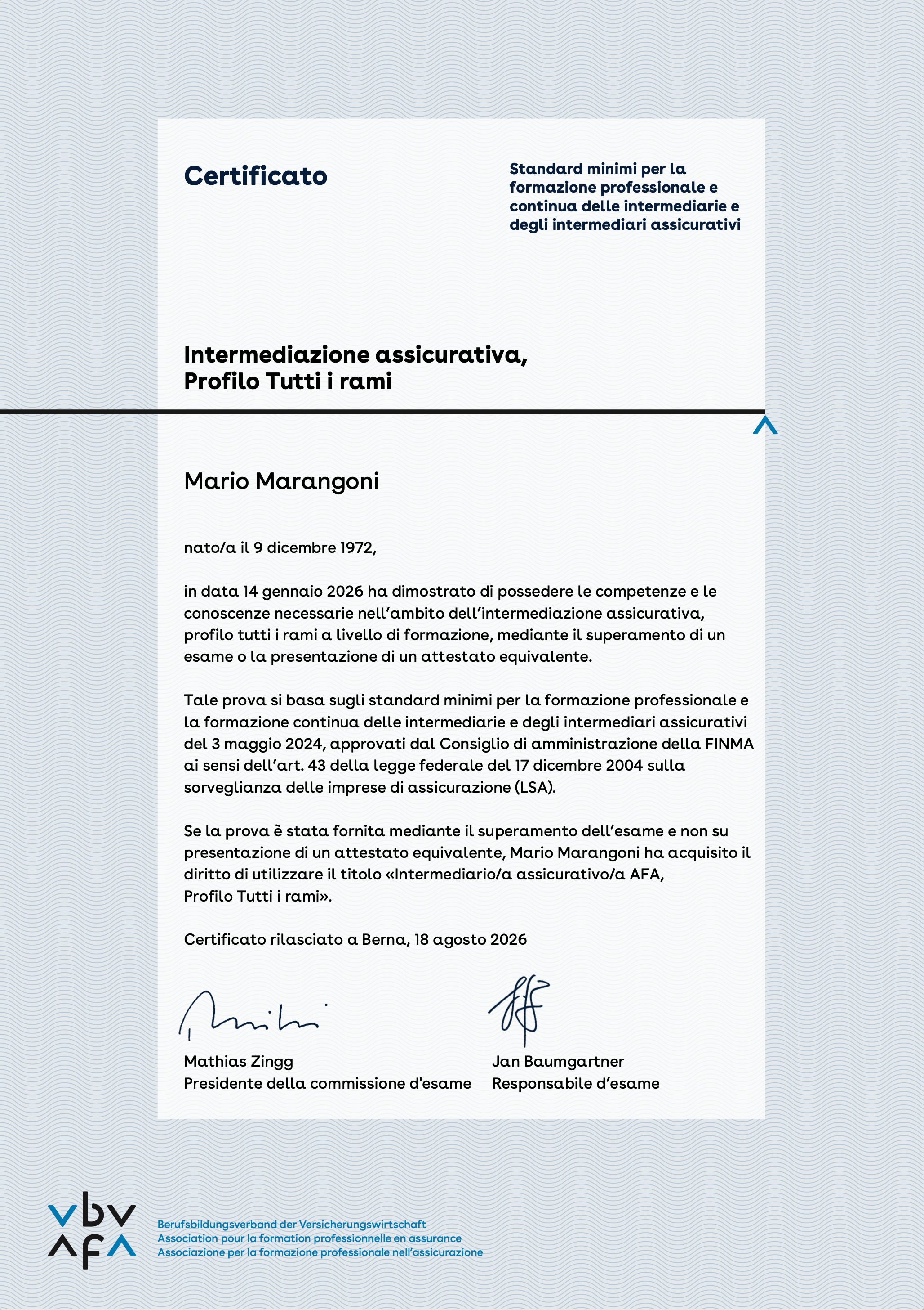 certificati afa