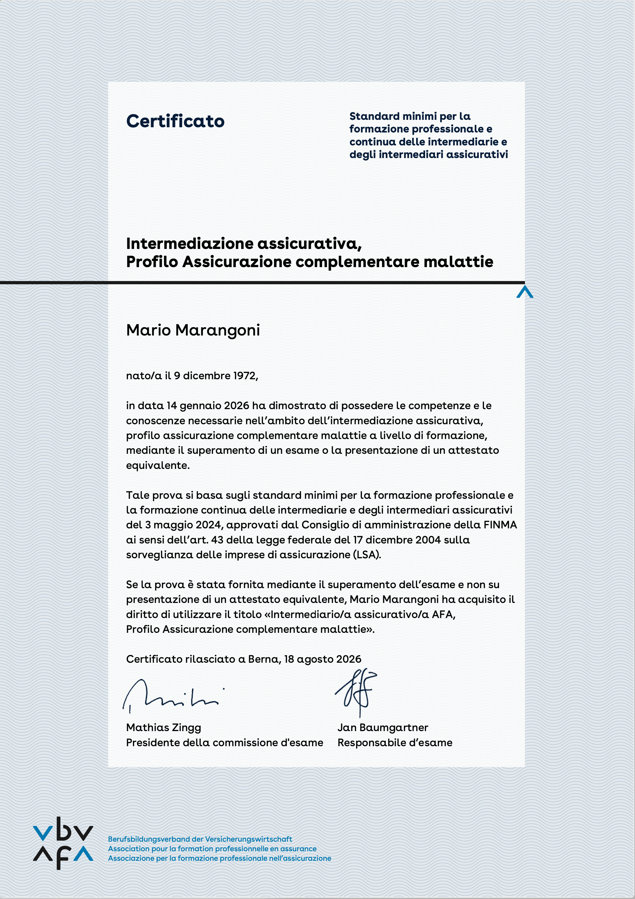 certificati afa
