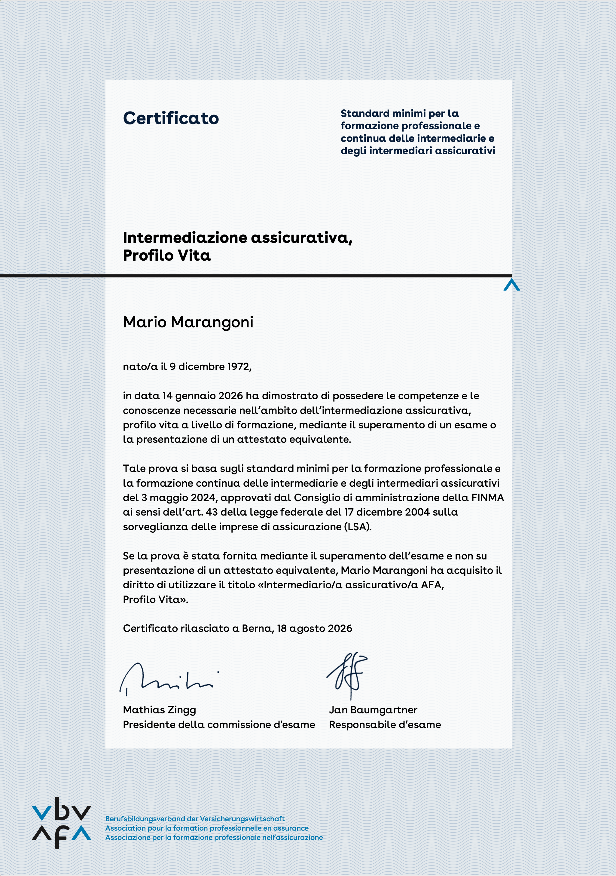 certificati afa